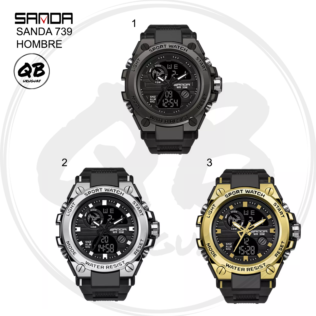 Reloj SANDA 739 T ctico militar plateado